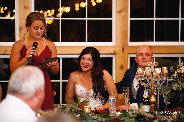 Brenna's maid of honor giving a speech