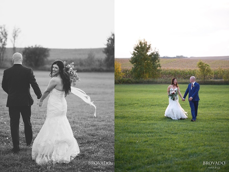 Sunset portraits of bride and groom at a touch of country class