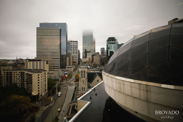 The Millennium Hotel's dome in front of Minneapolis skyline