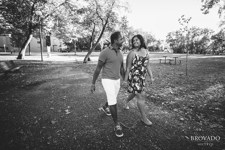 Couple walking through Minneapolis park