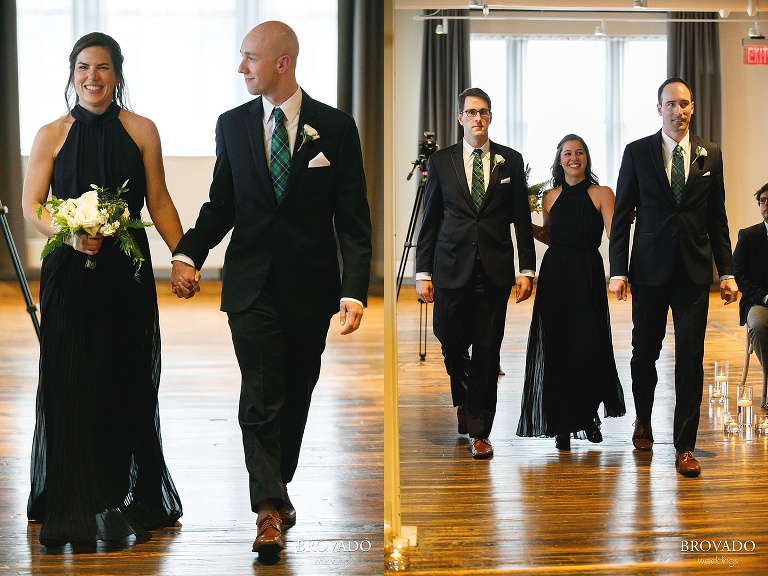 Wedding party walking down the aisle