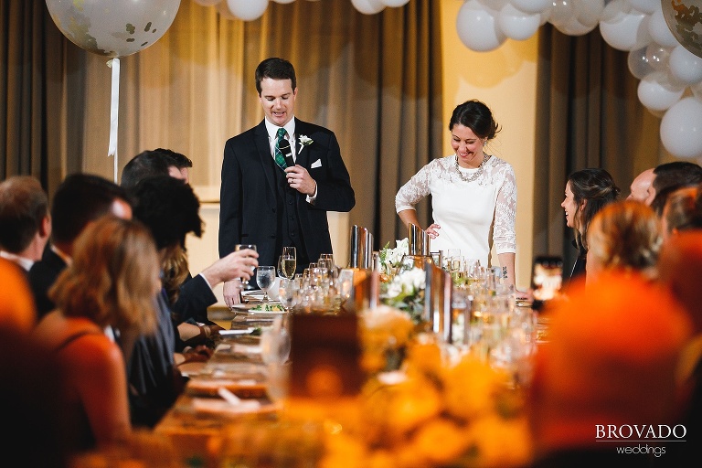 Groom Jason giving a speech during wedding reception