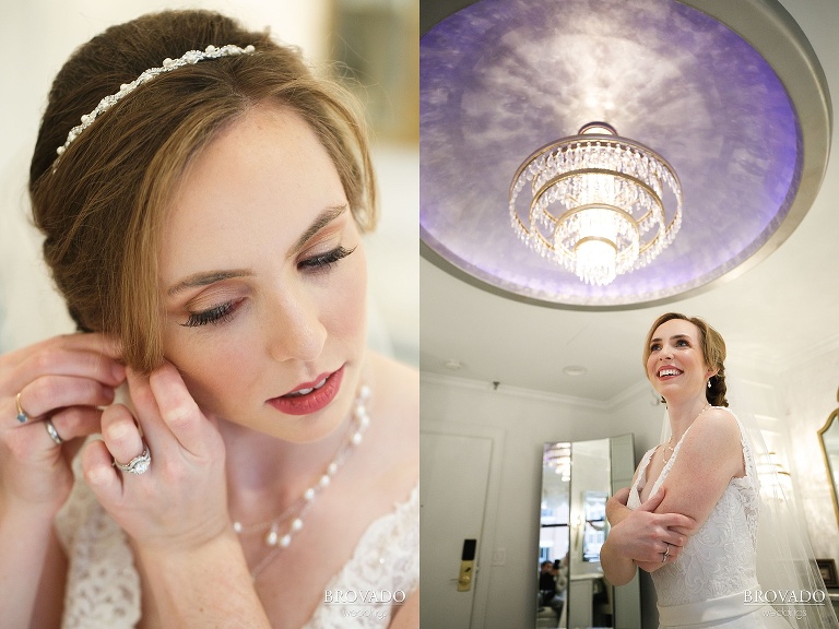 Megan getting ready for her wedding at St Paul Hotel