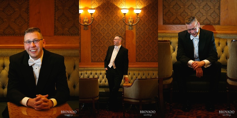 Portraits of groom Ben in the St Paul Hotel
