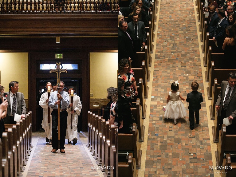 Flower girl and ringbearer walking down the aisle
