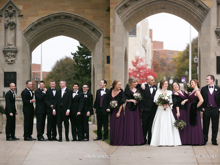 Megan and Ben with their respective wedding parties