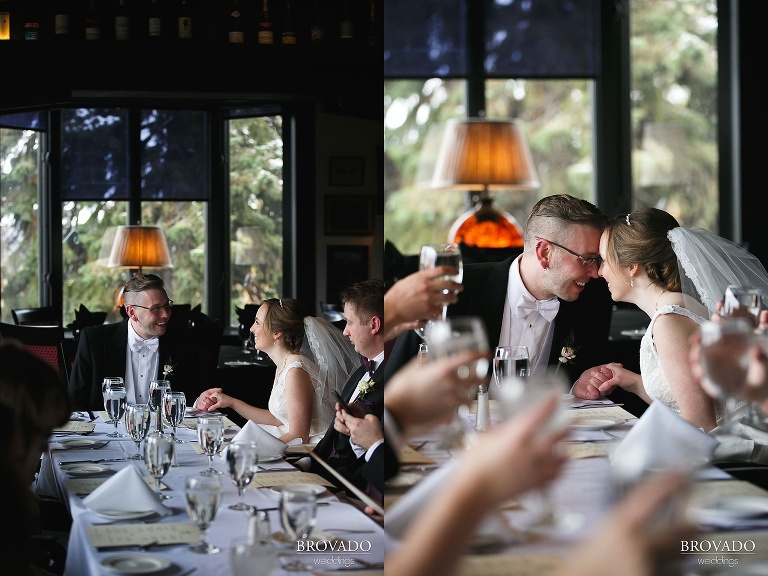 Megan and Ben sharing a moment during post-wedding lunch