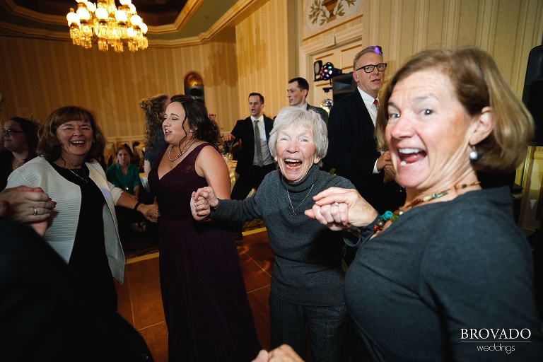 Guests singing along during Megan and Ben's reception