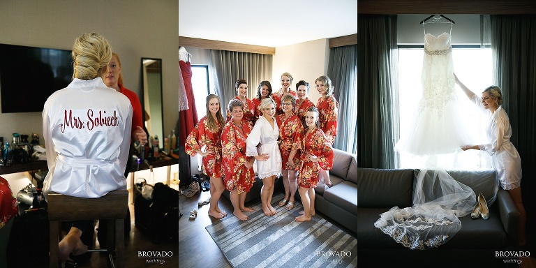 Rachel and bridesmaids in coordinating robes