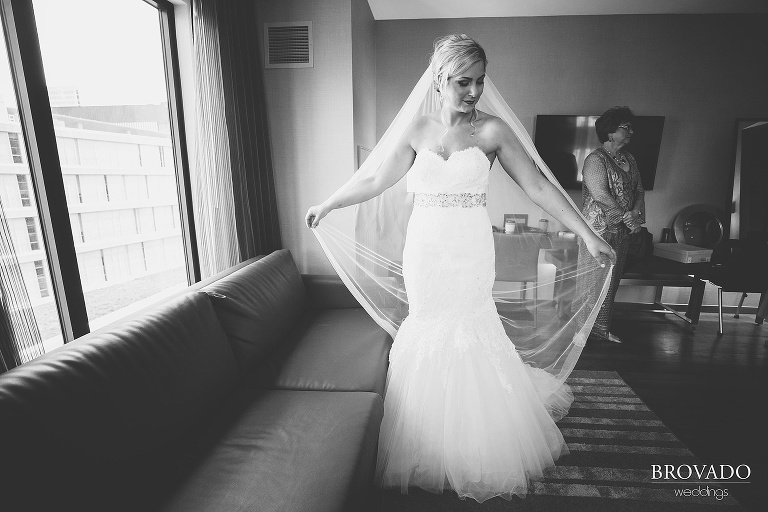 Hannah in her wedding dress at AC Hotel in Minneapolis