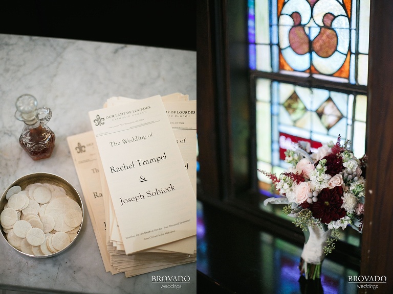 Detail of our lady of lourdes wedding program