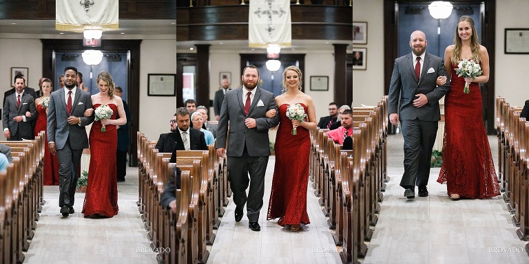 Wedding party walking down the aisle