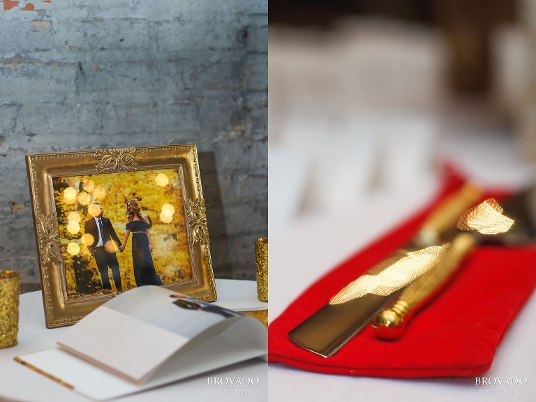 gold details at rachel and joe's wedding reception