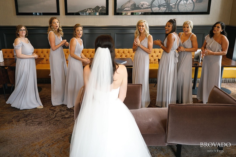 first look with bridesmaids