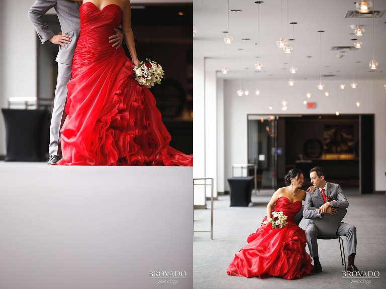 Detail of red wedding dress