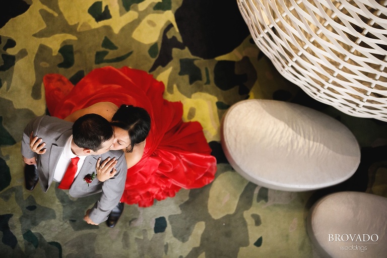 Aerial of bride and groom at bloomington radisson blu