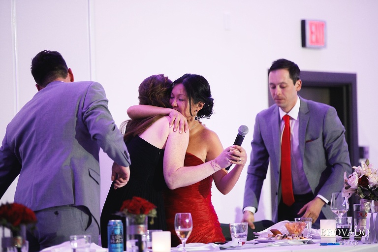 Christine hugging her maid of honor