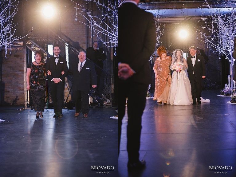 Yevgenia and Eugene's families walking them down the aisle