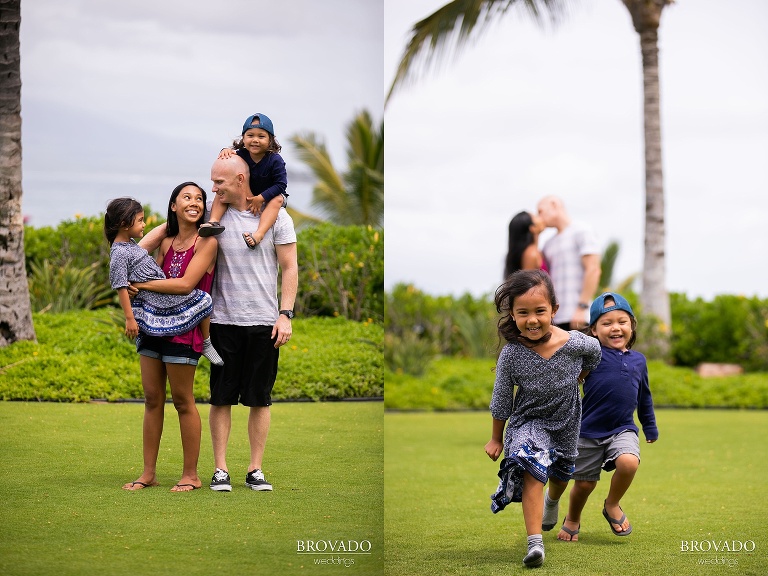 Family standing on Maui