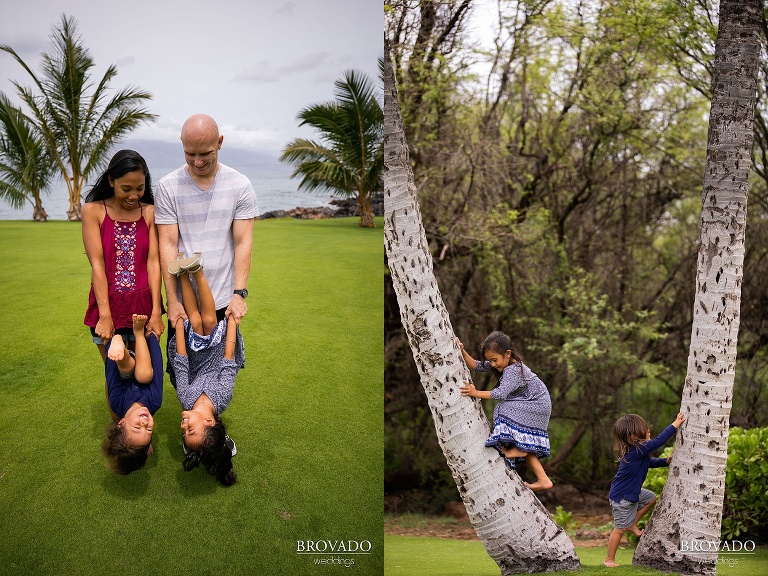 Kids playing on the palm trees