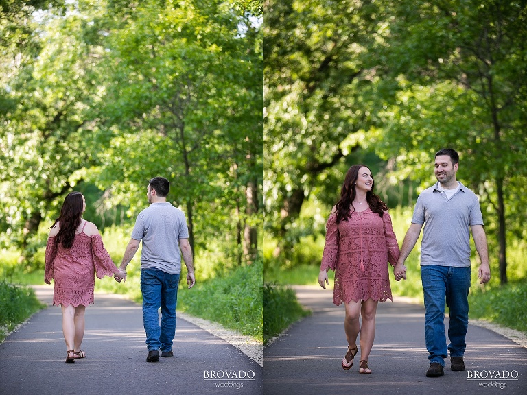 Jacquelyn and Brian walking through lebanon hills