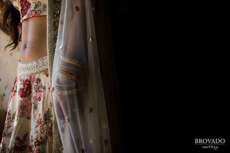 Closeup of Lorena's wedding dress