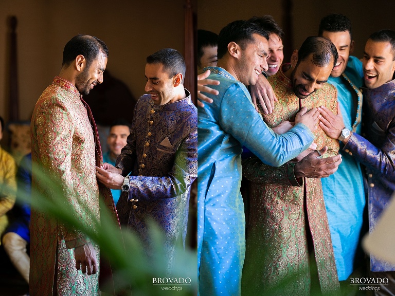Rishi's groomsmen helping him get dressed