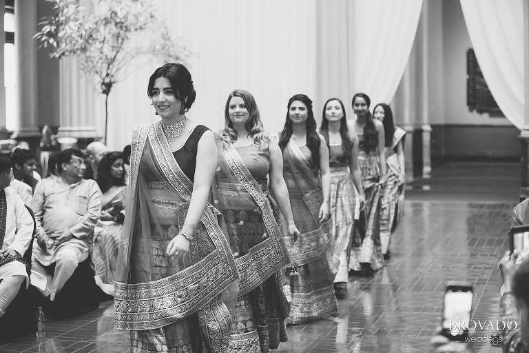 Bridesmaids walking down the aisle