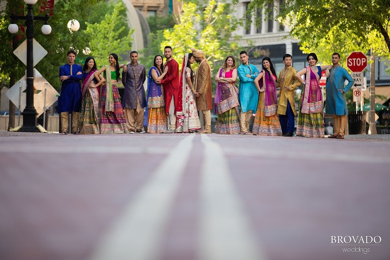 Indian wedding party posing in St. Paul