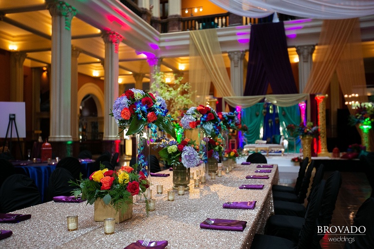 jewel tone and gold sequin wedding details