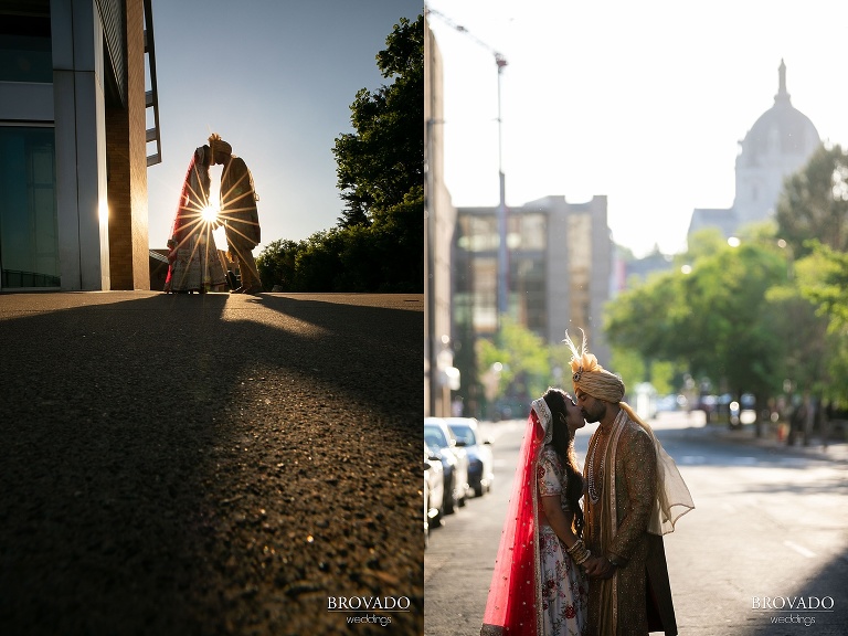 Rishi and Lorena in the sunset in downtown st. paul