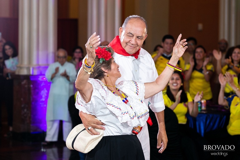 Lorena's grandparents dancing in Colombian outfits