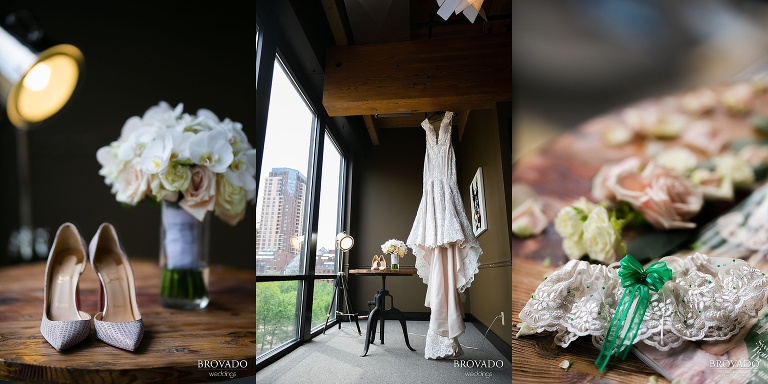 wedding dress and shoe closeup