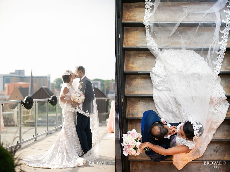 Rishi and Lorena showing off bride's veil