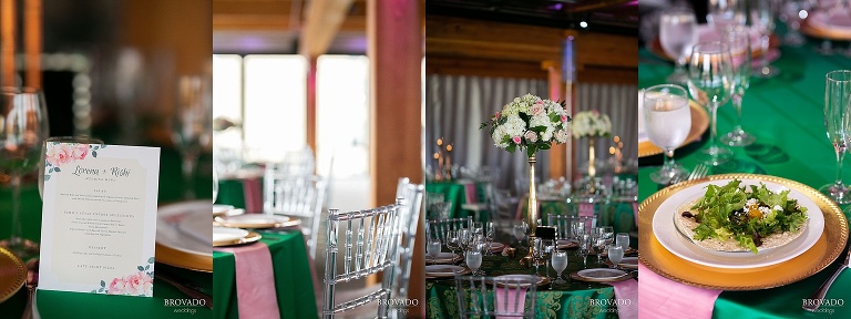 Green and gold wedding details