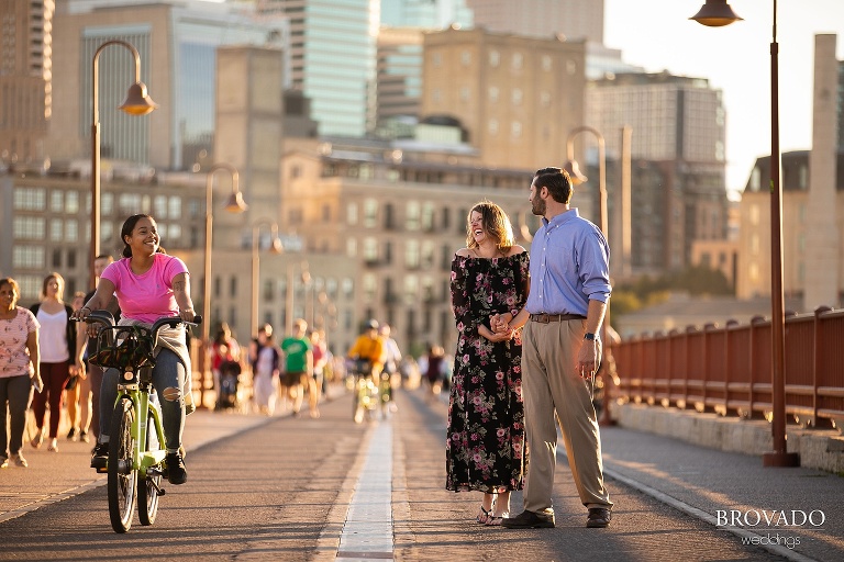 Karen and Matthew laughing with a passerby
