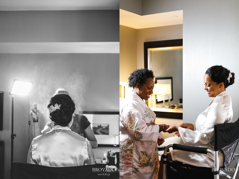 Bride getting her hair done