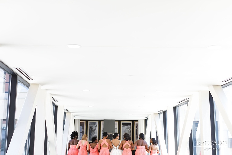Bridesmaids with linked arms