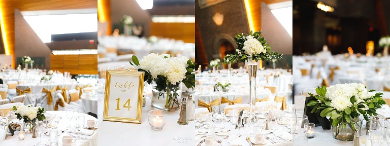 gold and white reception details