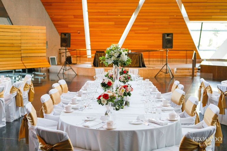 Gold head table at McNamara Alumni Center