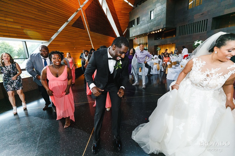 Bride and groom dancing together