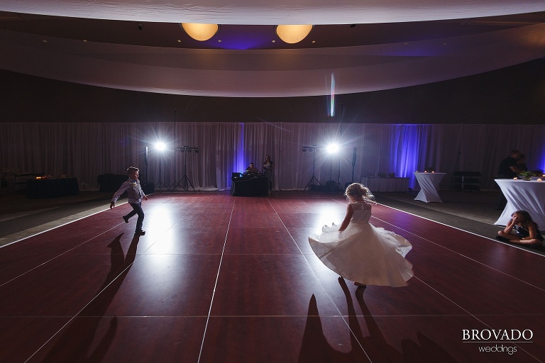 Kids dance on the empty dance floor