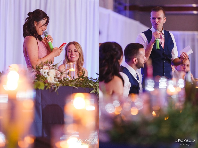 Wedding reception speeches by best man and maid of honor