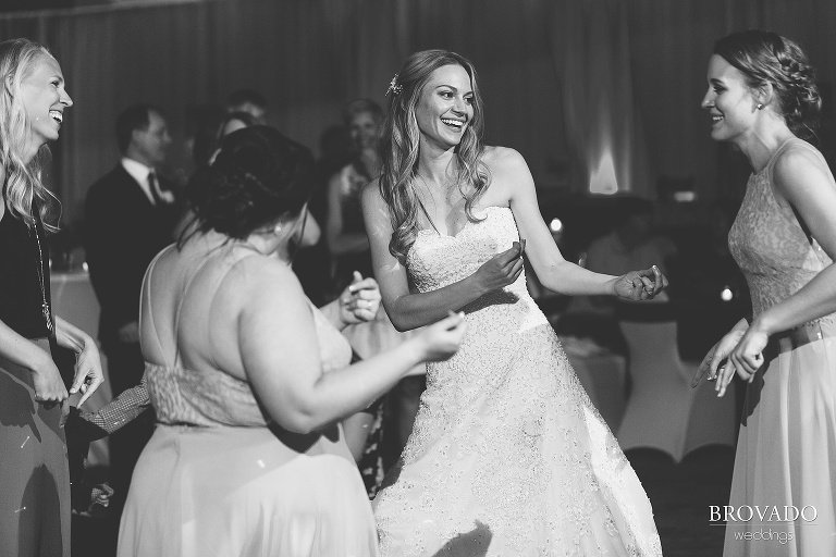 Erin dancing with her bridesmaids