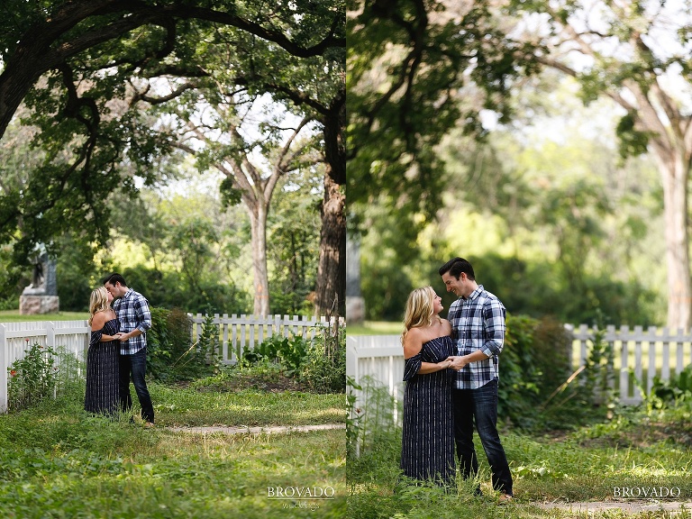 Delaney and Zachary kissing outside of Minnehaha park