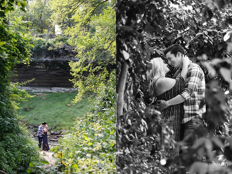 Delaney and Zachary kissing at Minnehaha falls