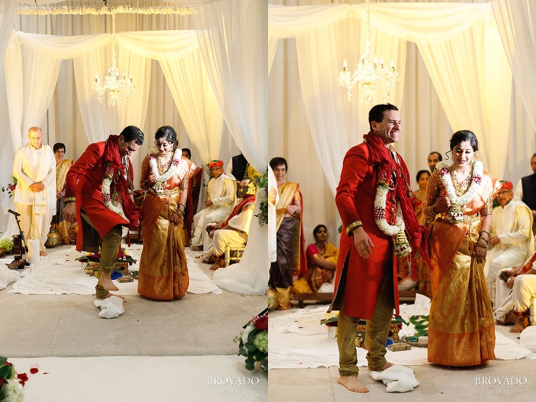 Ethan breaking the glass during Jewish and Hindu wedding ceremony