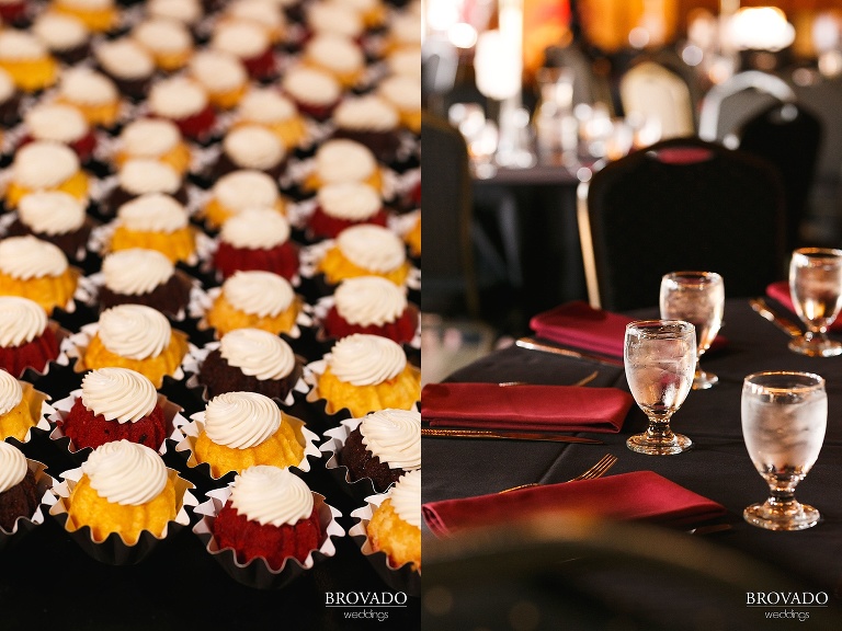 Red velvet, chocolate and vanilla bundt cakes