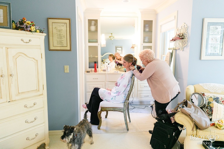 Karen getting her hair done before her wedding