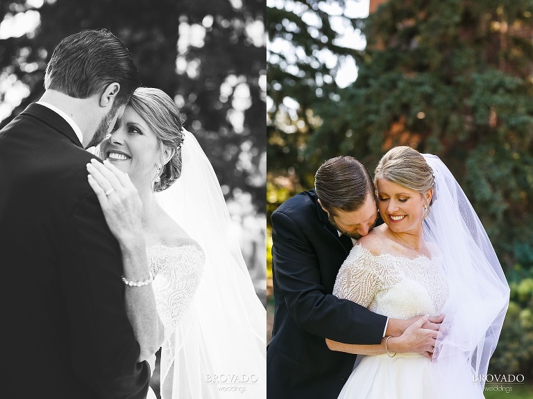 Diptych of bride and groom outdoors